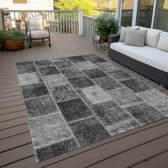 Gray Charcoal And Silver Patchwork Washable Indoor Outdoor Area Rug Photo 9