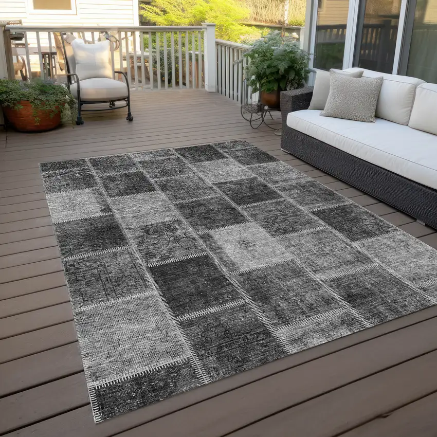 Gray Charcoal And Silver Patchwork Washable Indoor Outdoor Area Rug Photo 9