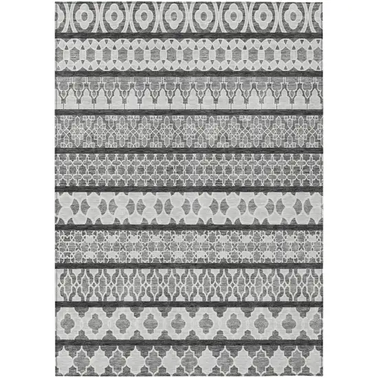 Gray Charcoal And Silver Quatrefoil Washable Indoor Outdoor Area Rug Photo 2