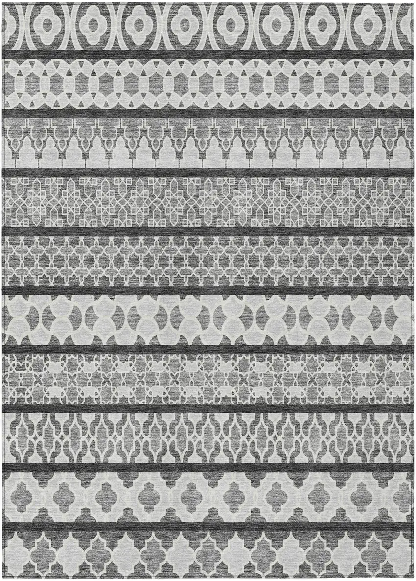 Gray Charcoal And Silver Quatrefoil Washable Indoor Outdoor Area Rug Photo 2