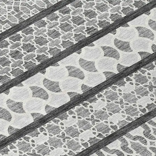 Gray Charcoal And Silver Quatrefoil Washable Indoor Outdoor Area Rug Photo 5