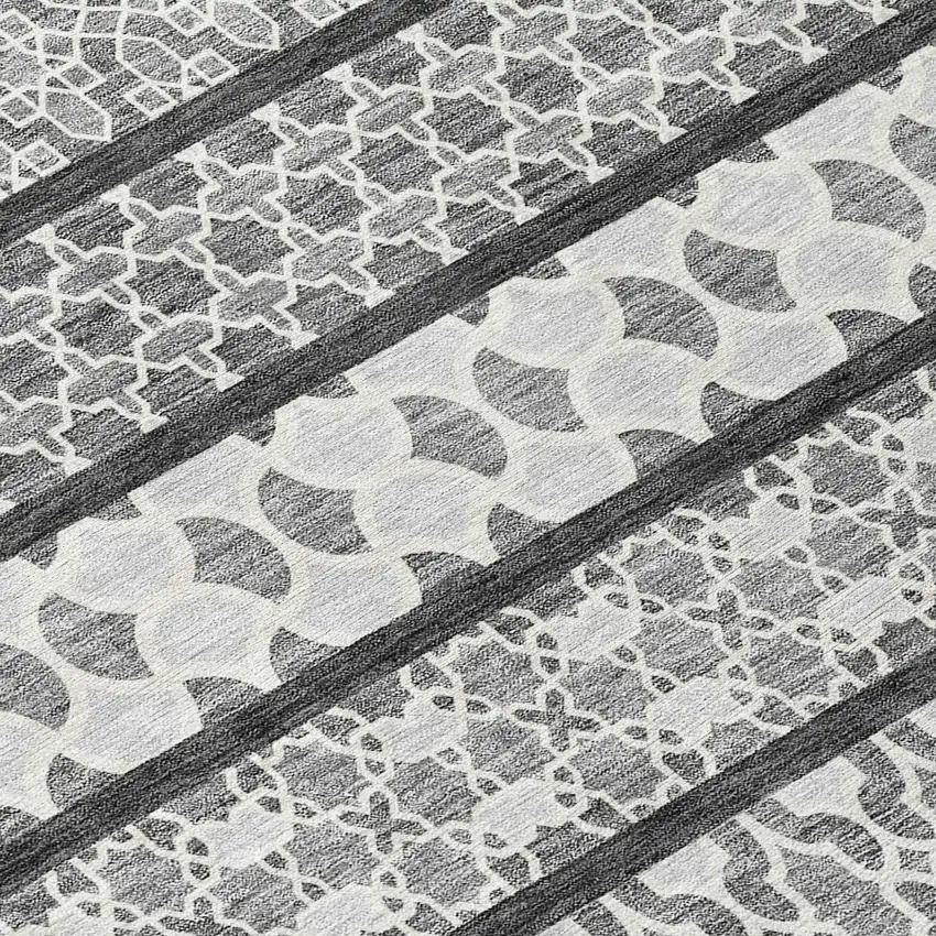 Gray Charcoal And Silver Quatrefoil Washable Indoor Outdoor Area Rug Photo 5