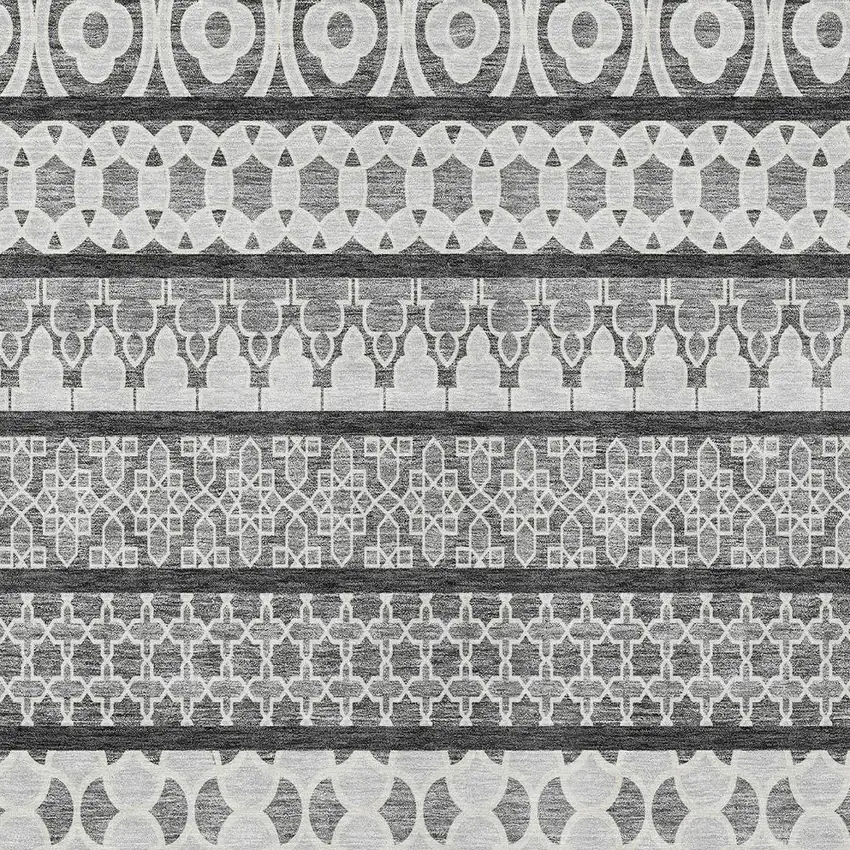 Gray Charcoal And Silver Quatrefoil Washable Indoor Outdoor Area Rug Photo 4