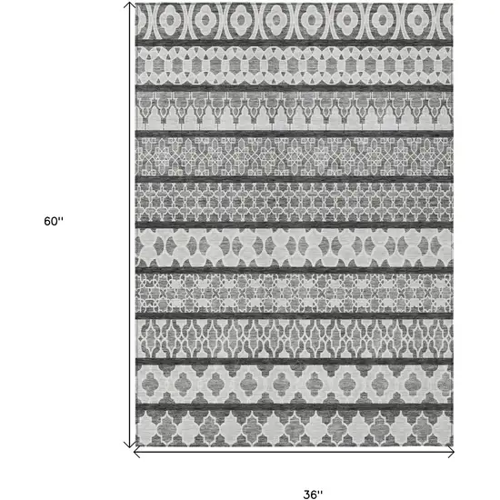 Gray Charcoal And Silver Quatrefoil Washable Indoor Outdoor Area Rug Photo 7