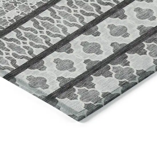 Gray Charcoal And Silver Quatrefoil Washable Indoor Outdoor Area Rug Photo 3