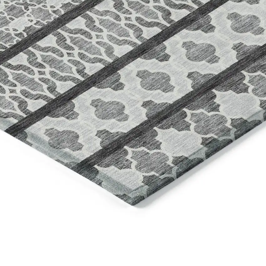 Gray Charcoal And Silver Quatrefoil Washable Indoor Outdoor Area Rug Photo 3