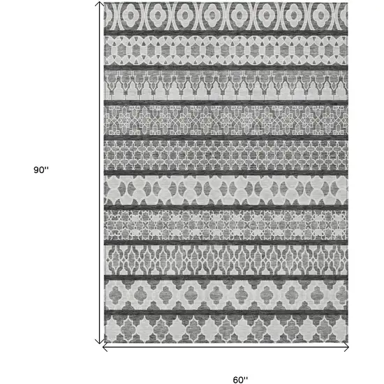 Gray Charcoal And Silver Quatrefoil Washable Indoor Outdoor Area Rug Photo 7