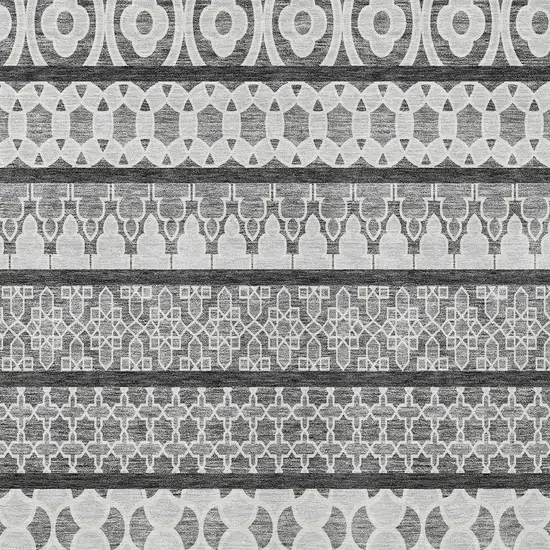 Gray Charcoal And Silver Quatrefoil Washable Indoor Outdoor Area Rug Photo 4