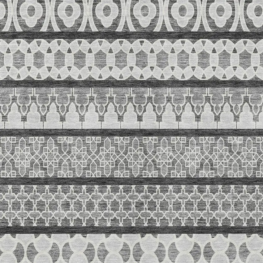 Gray Charcoal And Silver Quatrefoil Washable Indoor Outdoor Area Rug Photo 4
