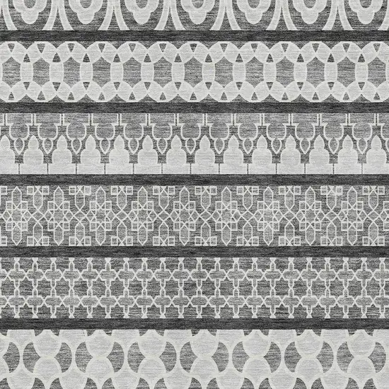 Gray Charcoal And Silver Quatrefoil Washable Indoor Outdoor Area Rug Photo 4