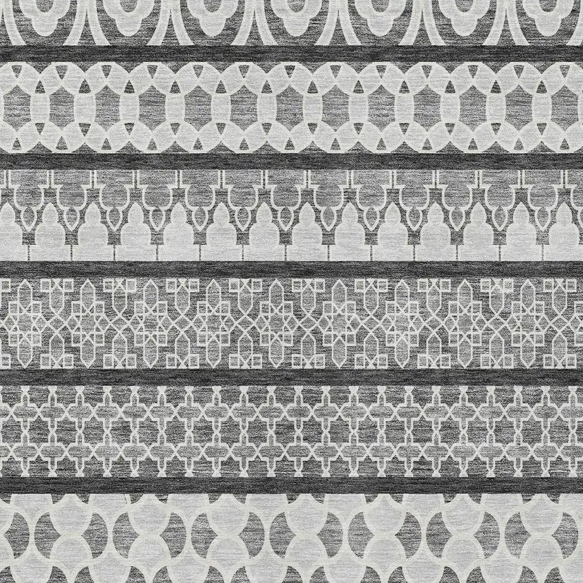 Gray Charcoal And Silver Quatrefoil Washable Indoor Outdoor Area Rug Photo 4