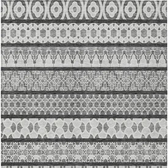 Gray Charcoal And Silver Quatrefoil Washable Indoor Outdoor Area Rug Photo 5