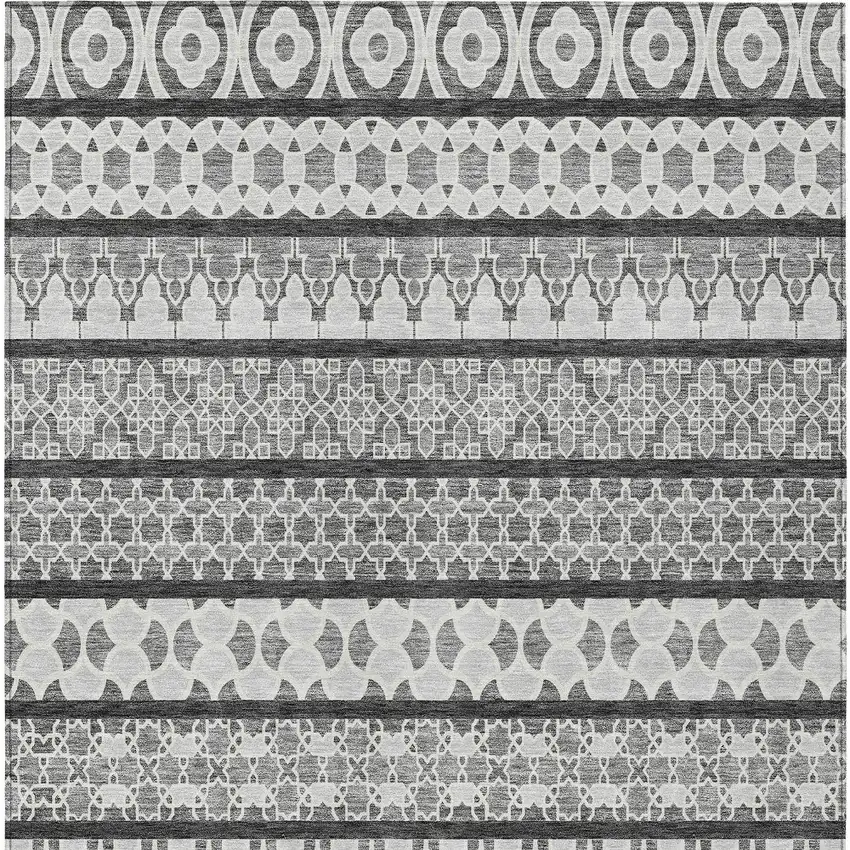 Gray Charcoal And Silver Quatrefoil Washable Indoor Outdoor Area Rug Photo 5