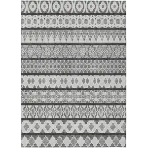 Photo of Gray Charcoal And Silver Quatrefoil Washable Indoor Outdoor Area Rug
