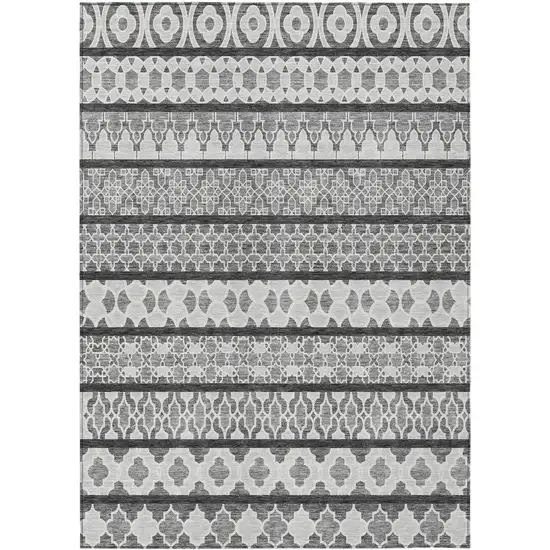 Gray Charcoal And Silver Quatrefoil Washable Indoor Outdoor Area Rug Photo 1