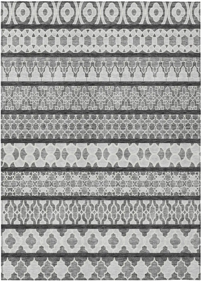 Gray Charcoal And Silver Quatrefoil Washable Indoor Outdoor Area Rug Photo 1