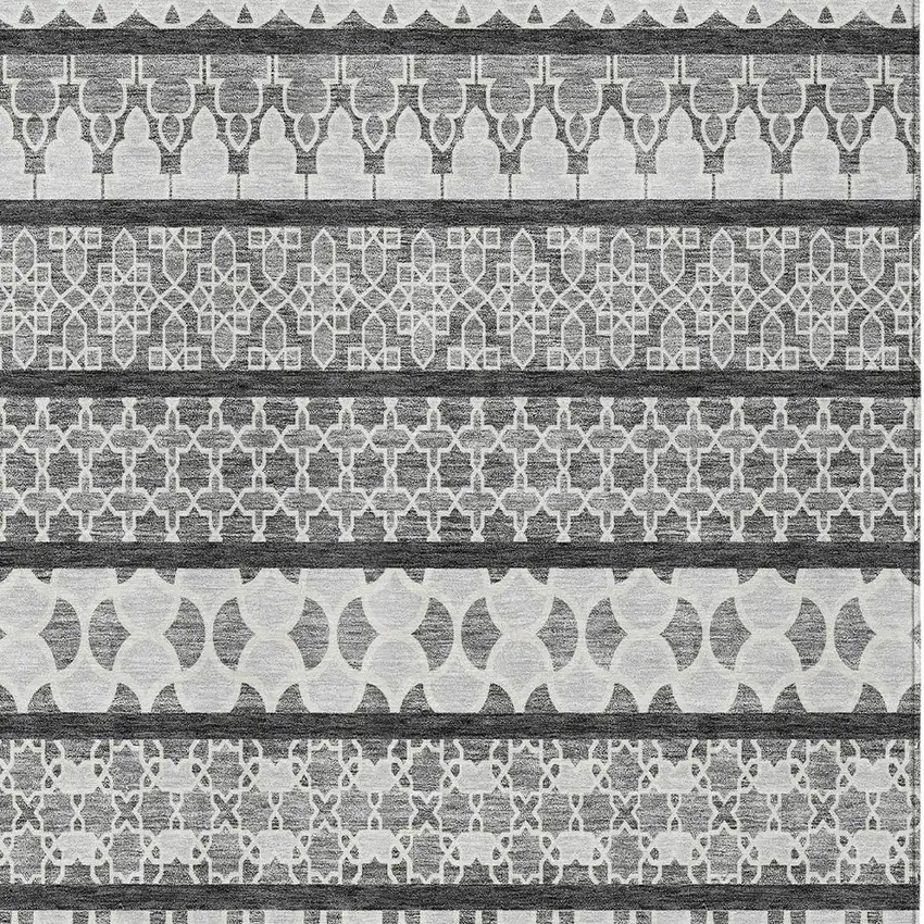 Gray Charcoal And Silver Quatrefoil Washable Indoor Outdoor Area Rug Photo 3