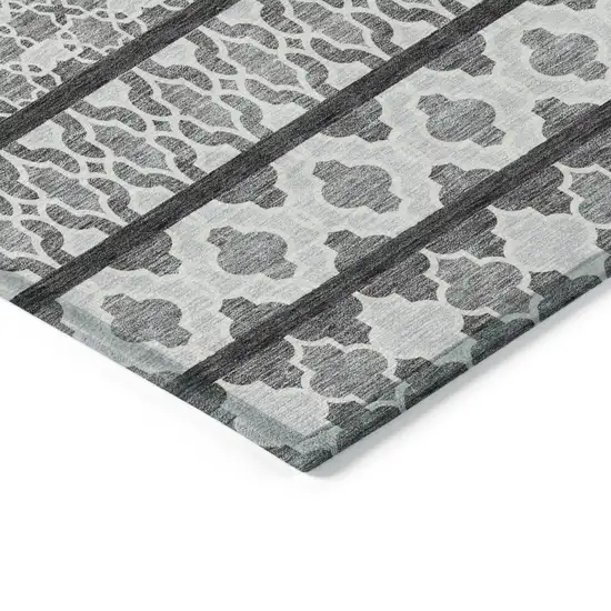 Gray Charcoal And Silver Quatrefoil Washable Indoor Outdoor Area Rug Photo 2