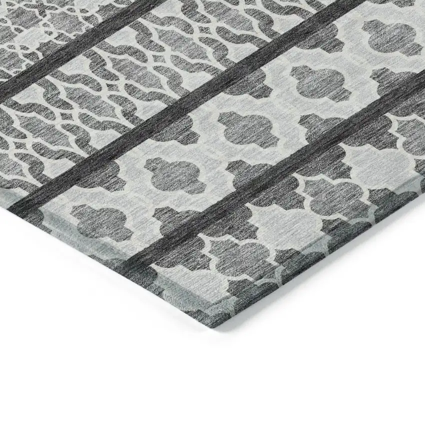 Gray Charcoal And Silver Quatrefoil Washable Indoor Outdoor Area Rug Photo 2