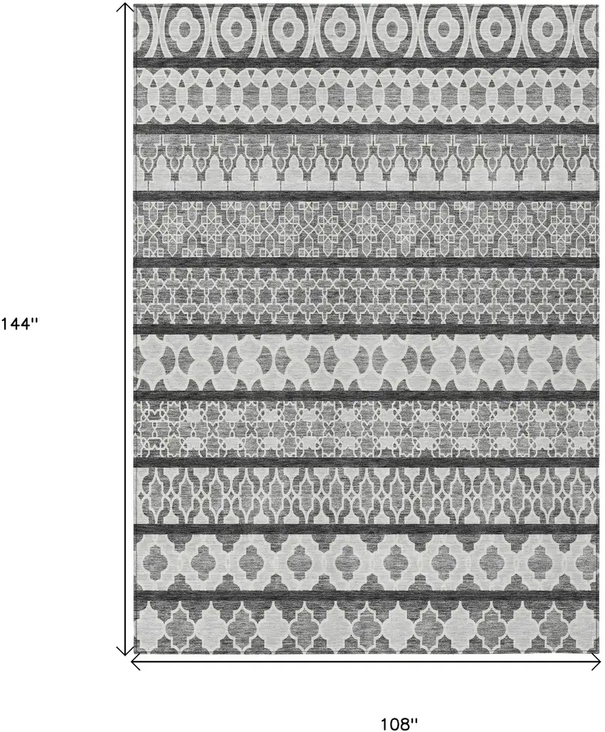 Gray Charcoal And Silver Quatrefoil Washable Indoor Outdoor Area Rug Photo 7