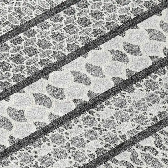 Gray Charcoal And Silver Quatrefoil Washable Indoor Outdoor Area Rug Photo 4