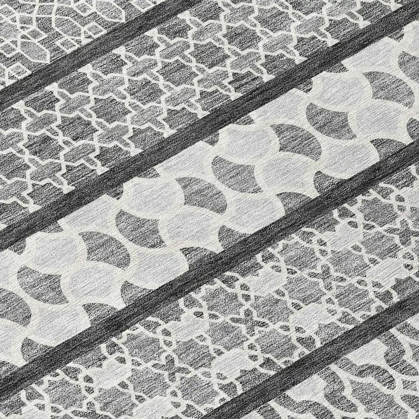 Gray Charcoal And Silver Quatrefoil Washable Indoor Outdoor Area Rug Photo 4