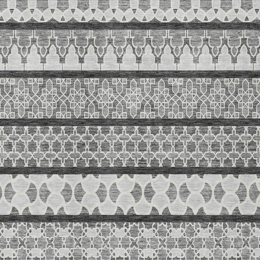 Gray Charcoal And Silver Quatrefoil Washable Indoor Outdoor Area Rug Photo 4