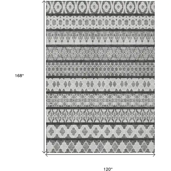 Gray Charcoal And Silver Quatrefoil Washable Indoor Outdoor Area Rug Photo 7