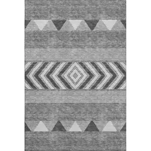 Photo of Gray Charcoal And Silver Southwestern Washable Area Rug With UV Protection