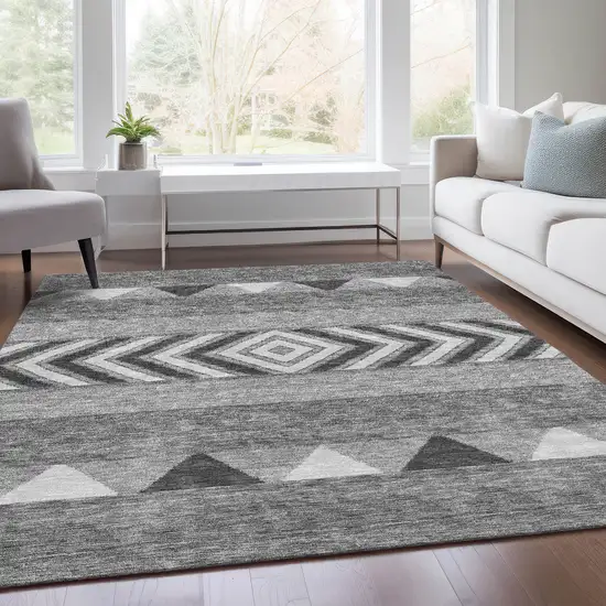 Gray Charcoal And Silver Southwestern Washable Area Rug With UV Protection Photo 5