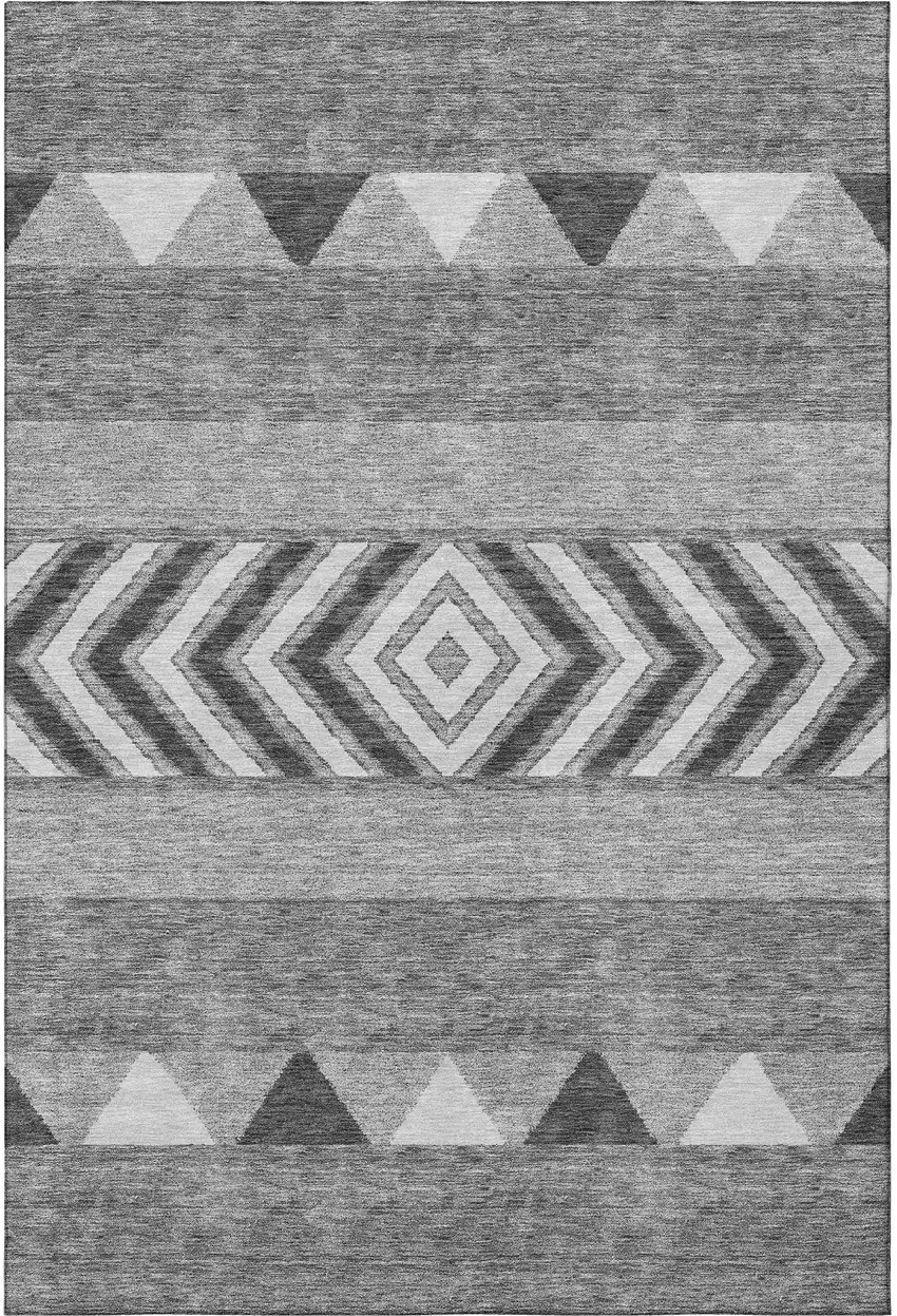 Gray Charcoal And Silver Southwestern Washable Area Rug With UV Protection Photo 3