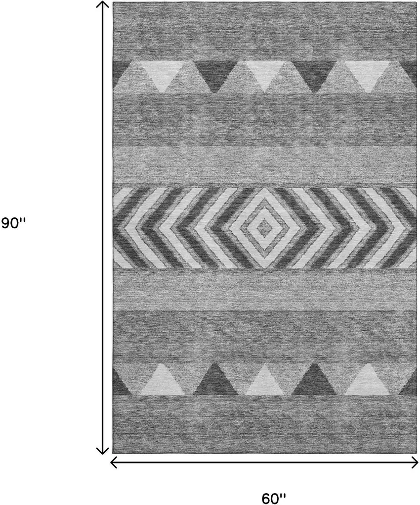 Gray Charcoal And Silver Southwestern Washable Area Rug With UV Protection Photo 9