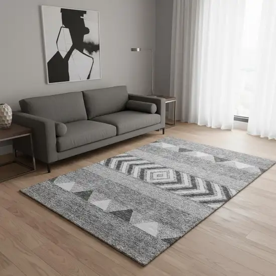 Gray Charcoal And Silver Southwestern Washable Area Rug With UV Protection Photo 2