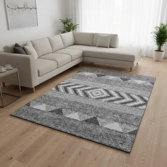 Gray Charcoal And Silver Southwestern Washable Area Rug With UV Protection Photo 2