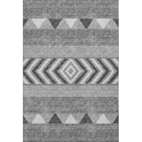 Gray Charcoal And Silver Southwestern Washable Area Rug With UV Protection Photo 3