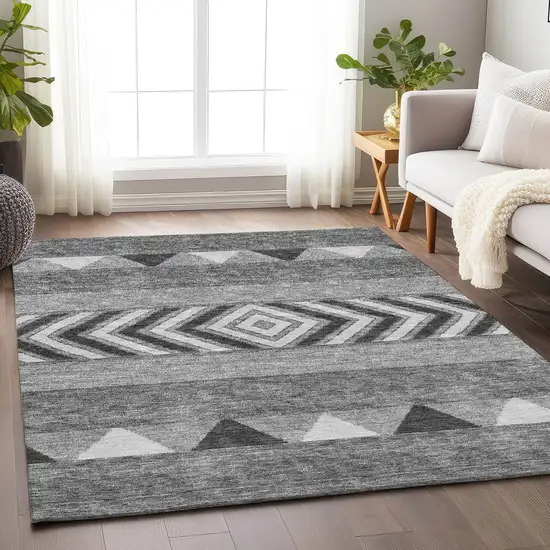 Gray Charcoal And Silver Southwestern Washable Area Rug With UV Protection Photo 4