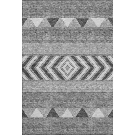 Gray Charcoal And Silver Southwestern Washable Area Rug With UV Protection Photo 1