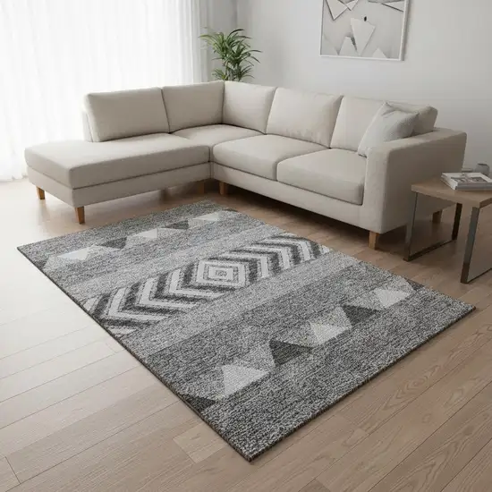 Gray Charcoal And Silver Southwestern Washable Area Rug With UV Protection Photo 2
