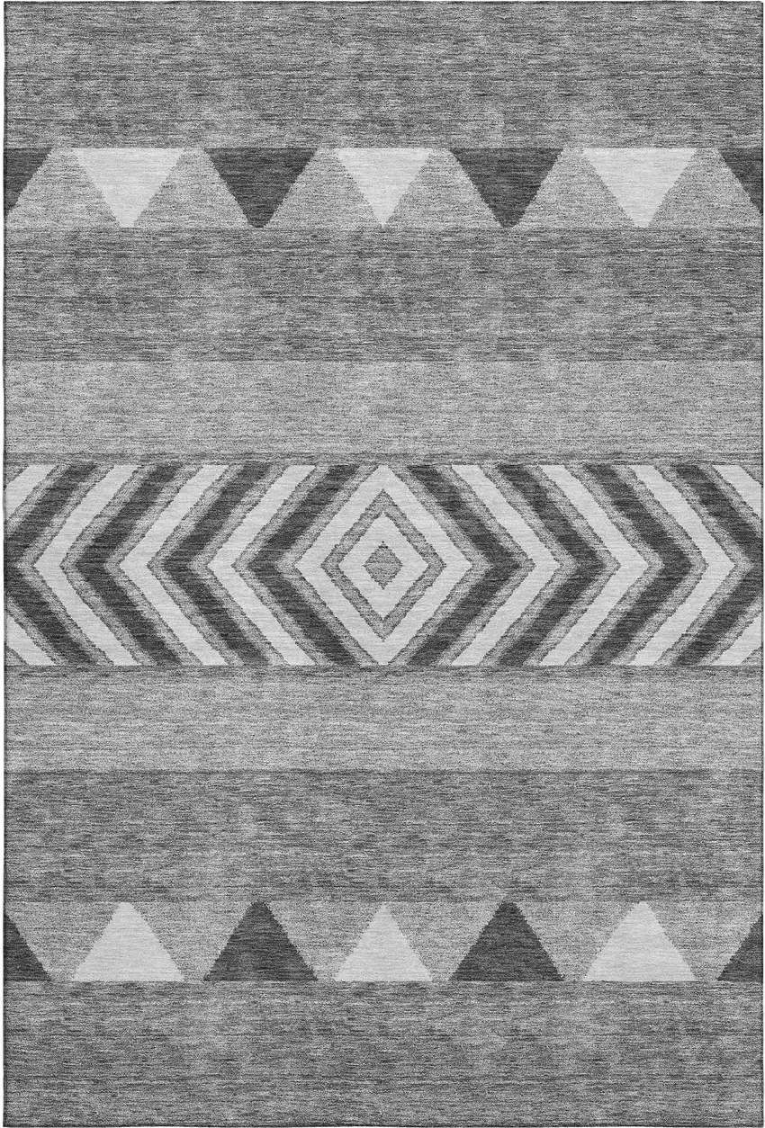 Gray Charcoal And Silver Southwestern Washable Area Rug With UV Protection Photo 1