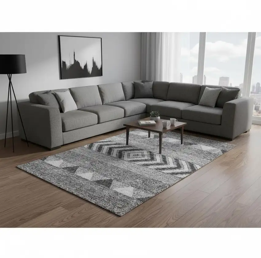 Gray Charcoal And Silver Southwestern Washable Area Rug With UV Protection Photo 2