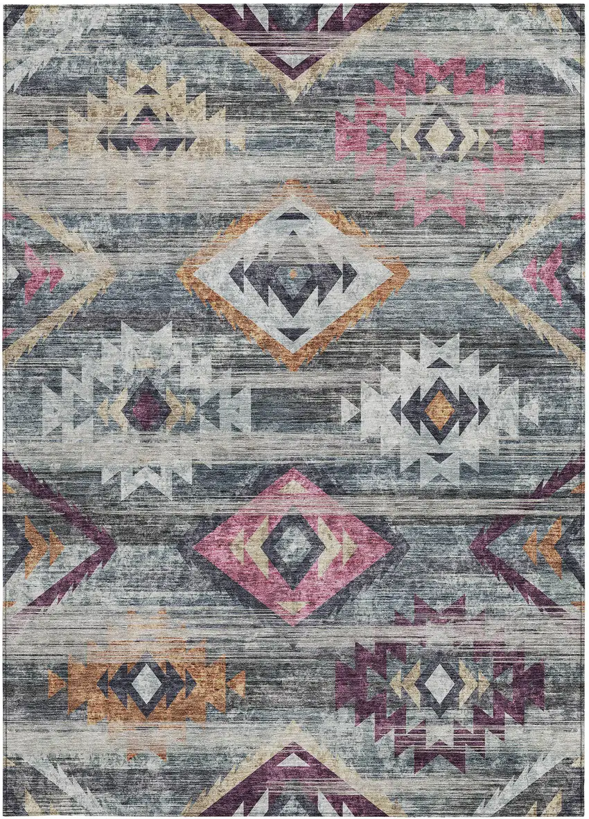 Gray Charcoal And Silver Southwestern Washable Indoor Outdoor Area Rug Photo 7