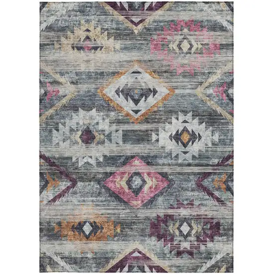Gray Charcoal And Silver Southwestern Washable Indoor Outdoor Area Rug Photo 8