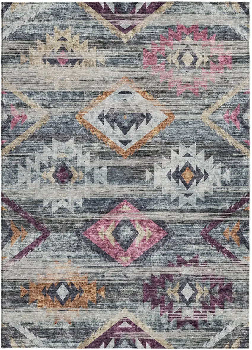 Gray Charcoal And Silver Southwestern Washable Indoor Outdoor Area Rug Photo 8
