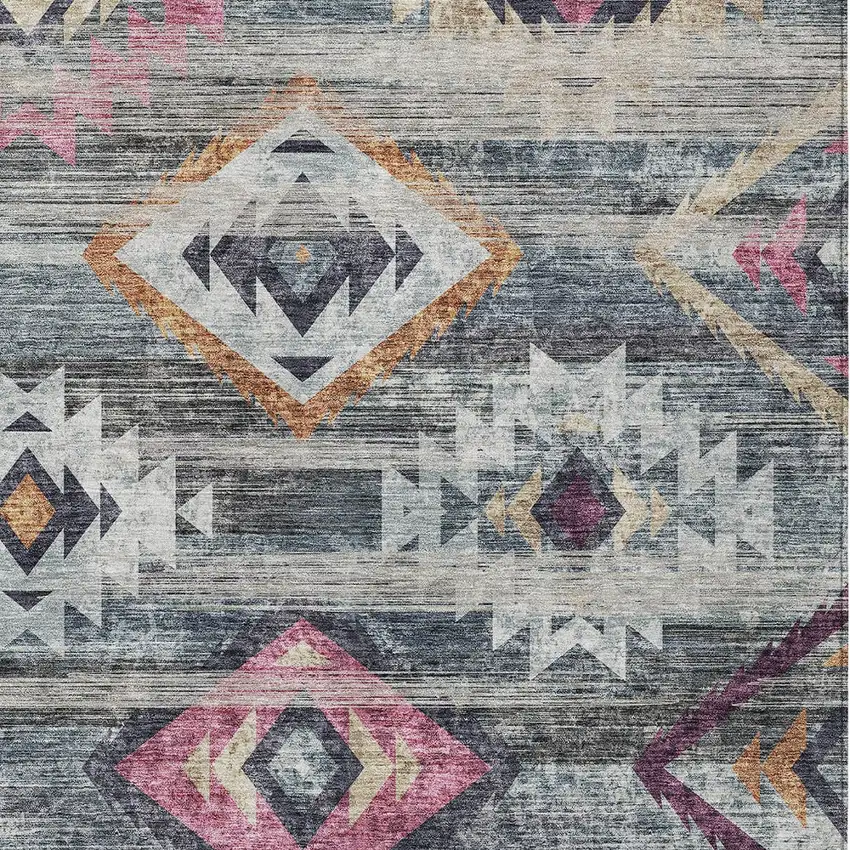 Gray Charcoal And Silver Southwestern Washable Indoor Outdoor Area Rug Photo 6