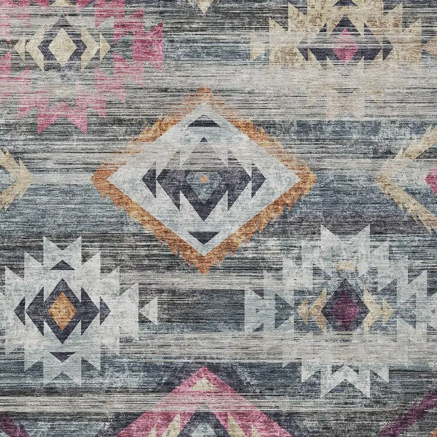 Gray Charcoal And Silver Southwestern Washable Indoor Outdoor Area Rug Photo 6