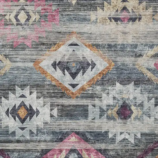 Gray Charcoal And Silver Southwestern Washable Indoor Outdoor Area Rug Photo 6