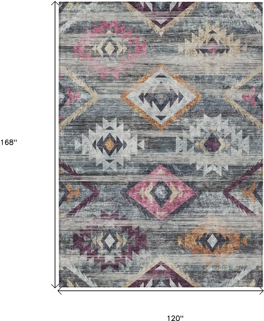Gray Charcoal And Silver Southwestern Washable Indoor Outdoor Area Rug Photo 3