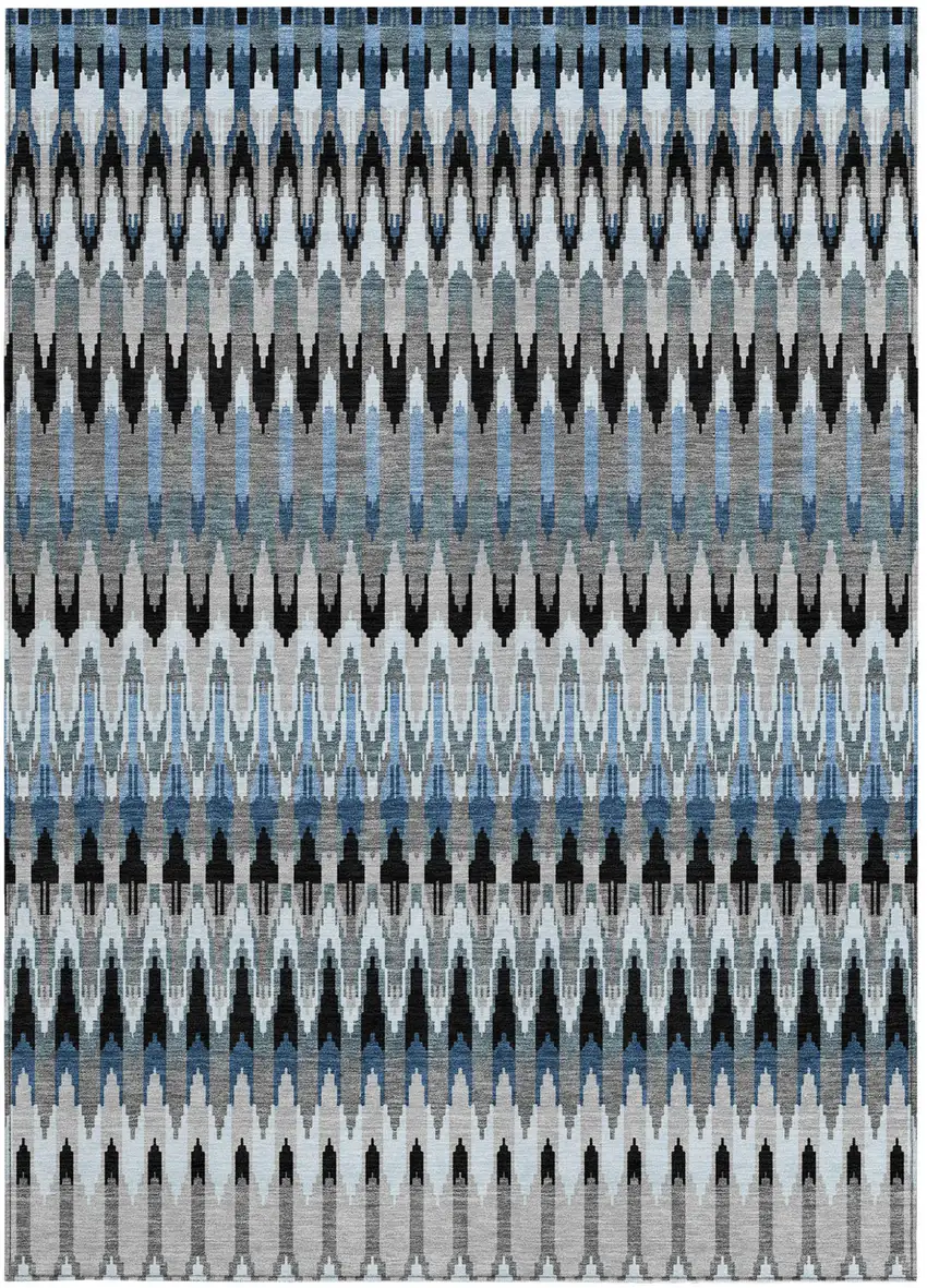 Gray Charcoal And Silver Southwestern Washable Indoor Outdoor Area Rug Photo 8
