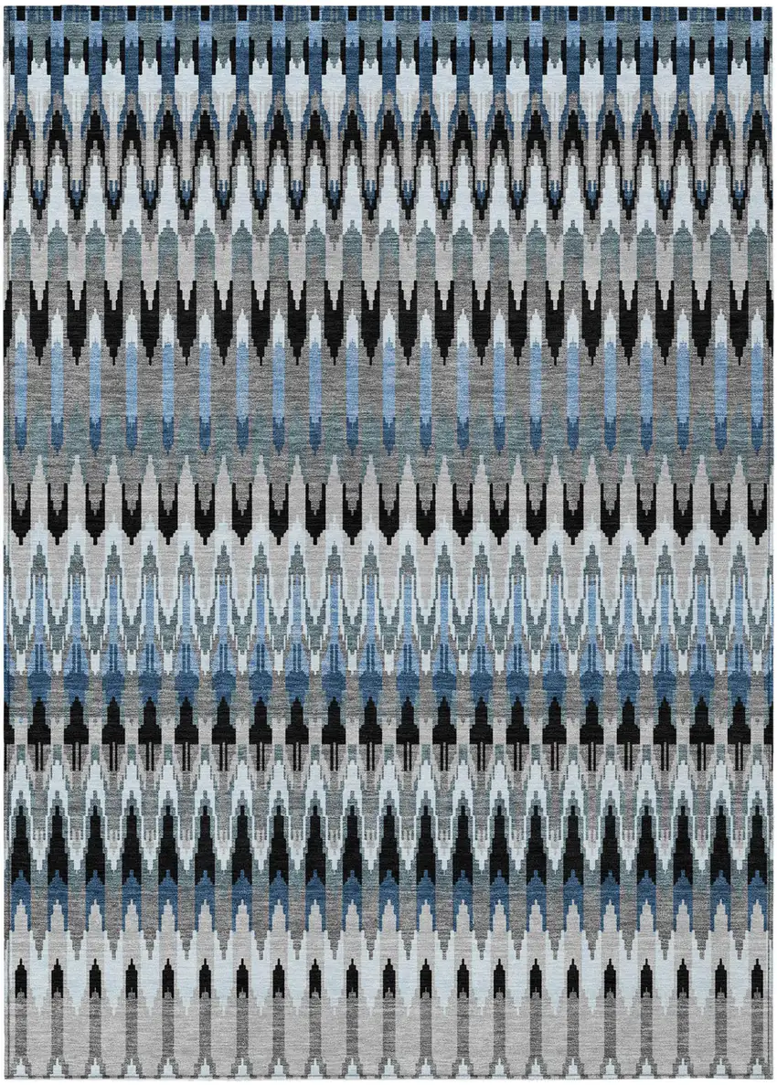 Gray Charcoal And Silver Southwestern Washable Indoor Outdoor Area Rug Photo 2