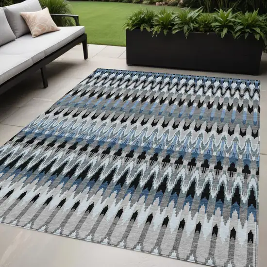 Gray Charcoal And Silver Southwestern Washable Indoor Outdoor Area Rug Photo 1